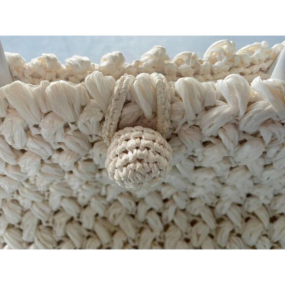 Vintage Mantessa Hand Made Japan Woven Straw Purse Ivory Top Handle Bag - Picture 4 of 15